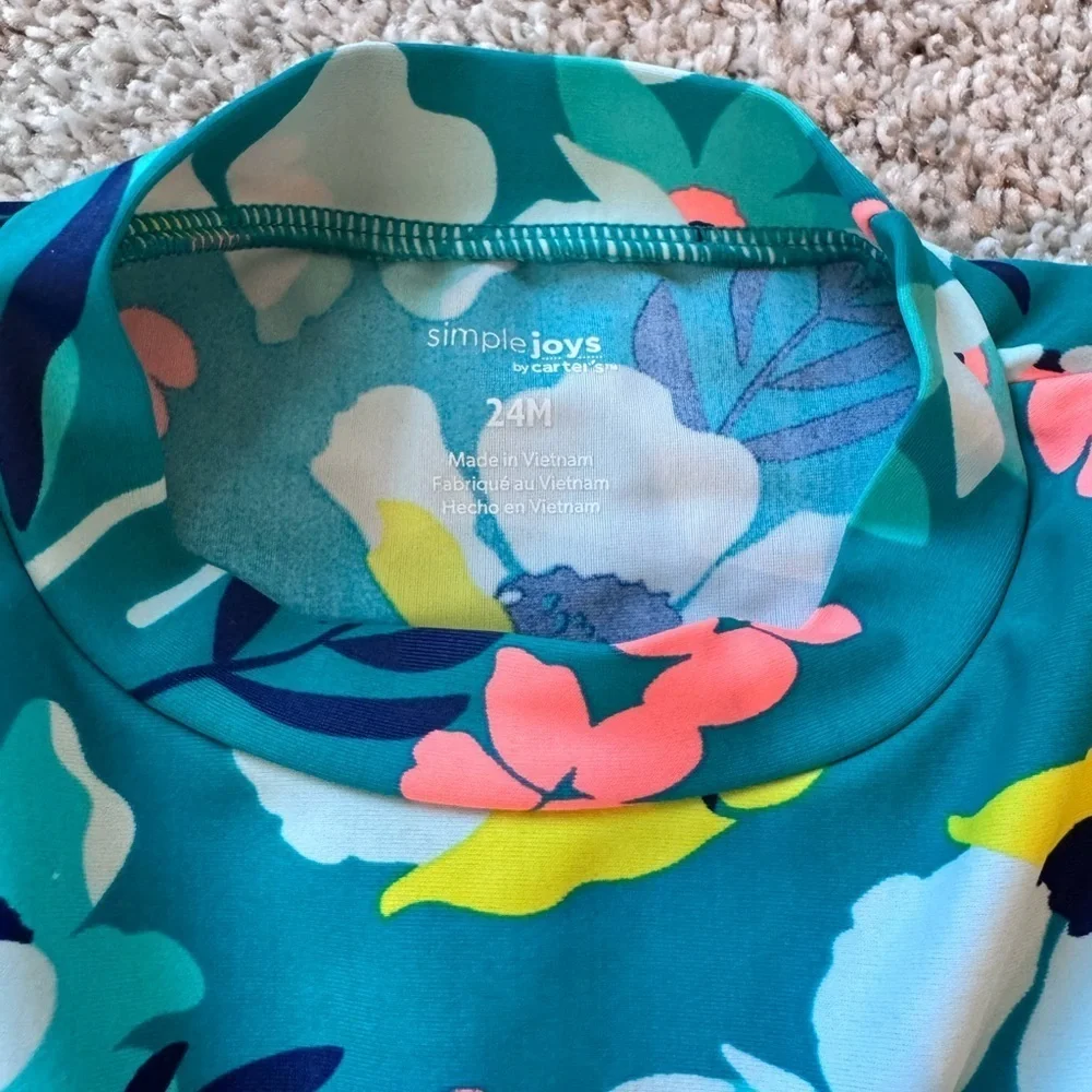 Simple Joys Carter's Girls Floral Rashguard Set Floral Swimsuit Size 24 months